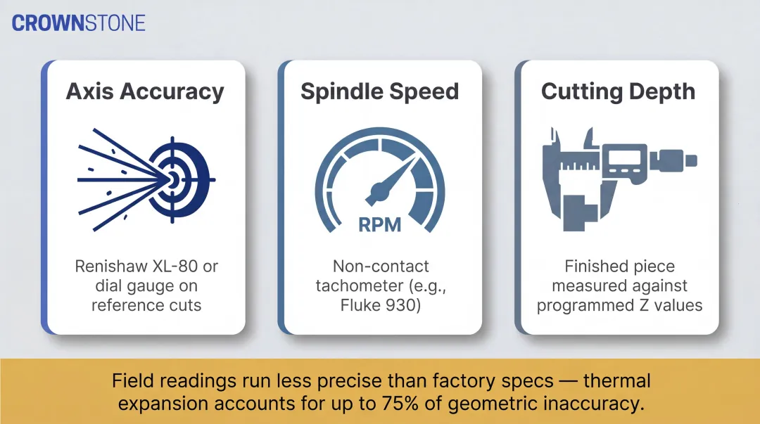 CNC bridge saw parameter verification methods for axis accuracy spindle and cutting depth