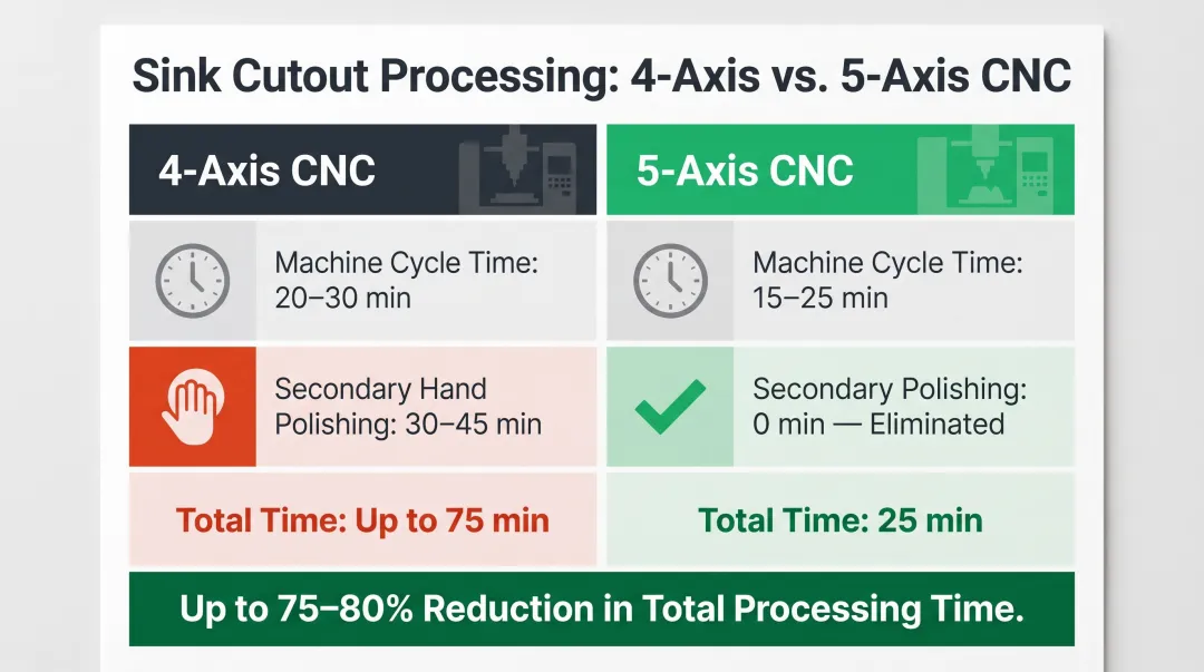 4-axis versus 5-axis sink cutout cycle time and labor comparison chart