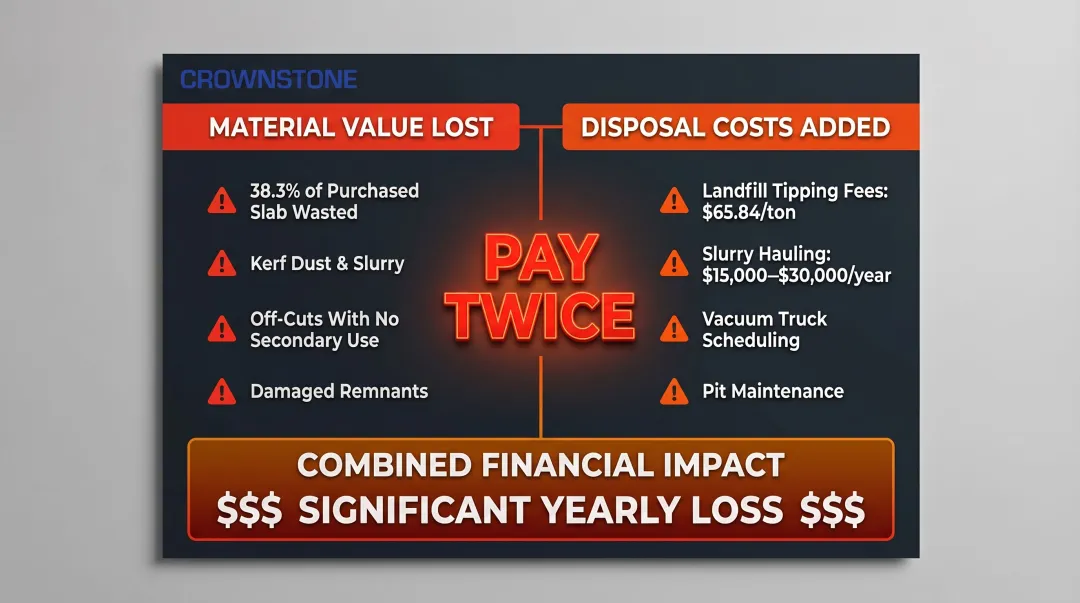 Granite fabrication hidden waste costs breakdown infographic with dual cost impact