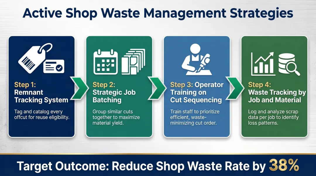 Four granite shop waste management strategies process flow infographic