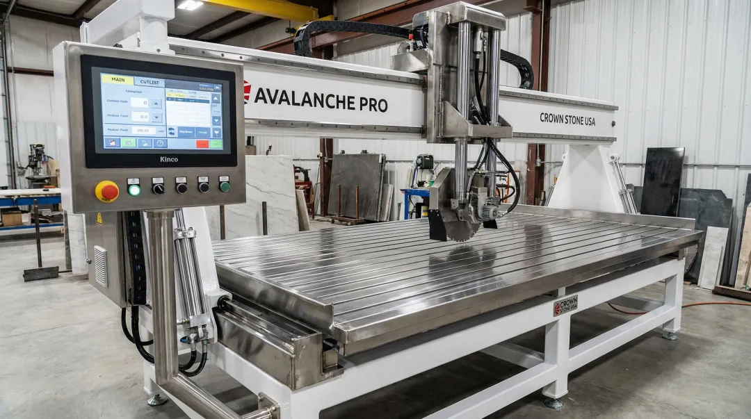 Crown Stone USA Avalanche Pro bridge saw with hydraulic lift and touchscreen controls