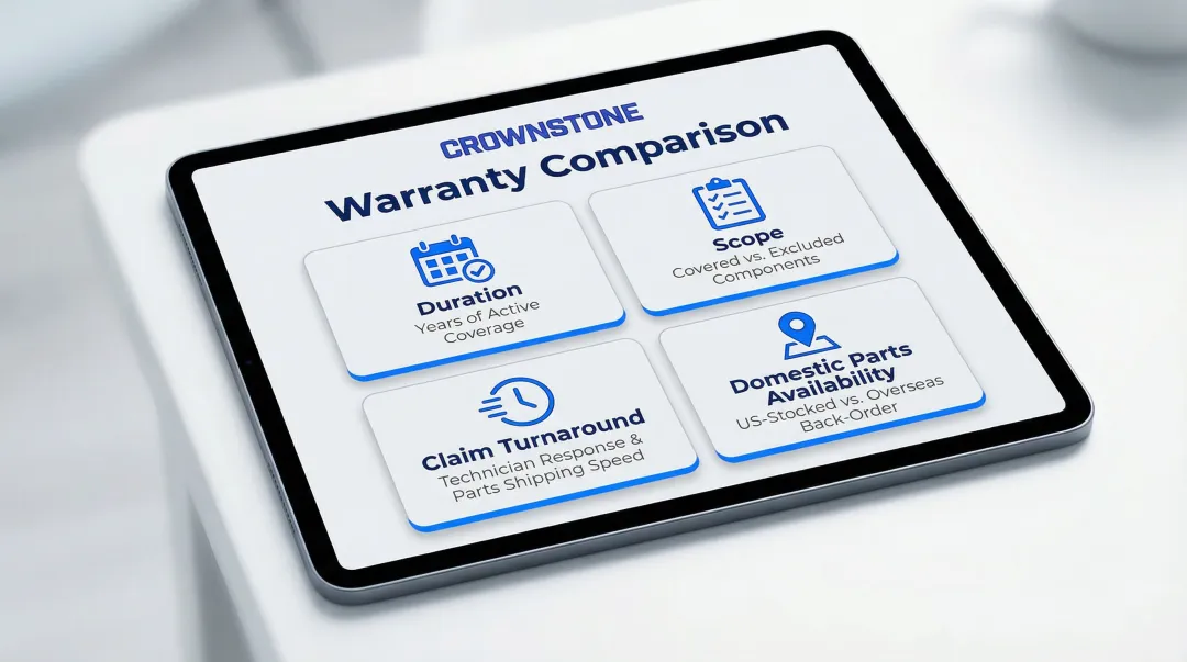 Four key bridge saw warranty variables comparison infographic for fabricators