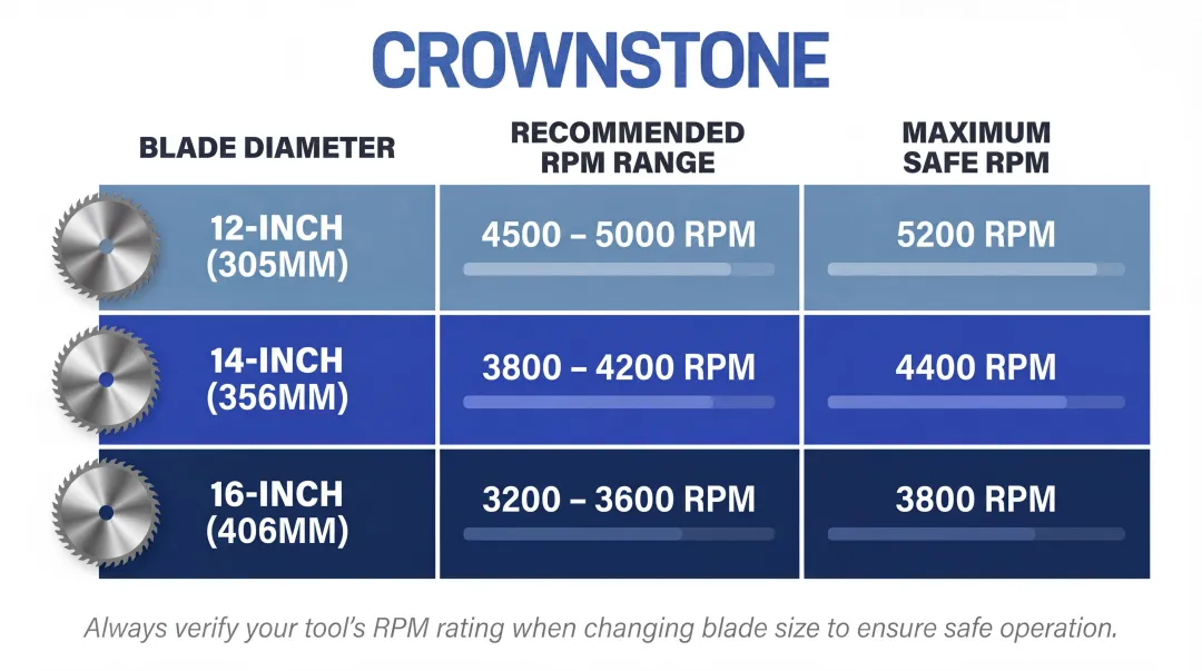 Bridge saw blade diameter RPM range comparison chart for stone cutting