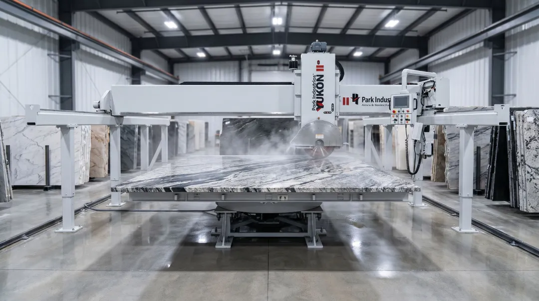 Stone fabrication shop with bridge saw CNC machine and waterjet cutter equipment