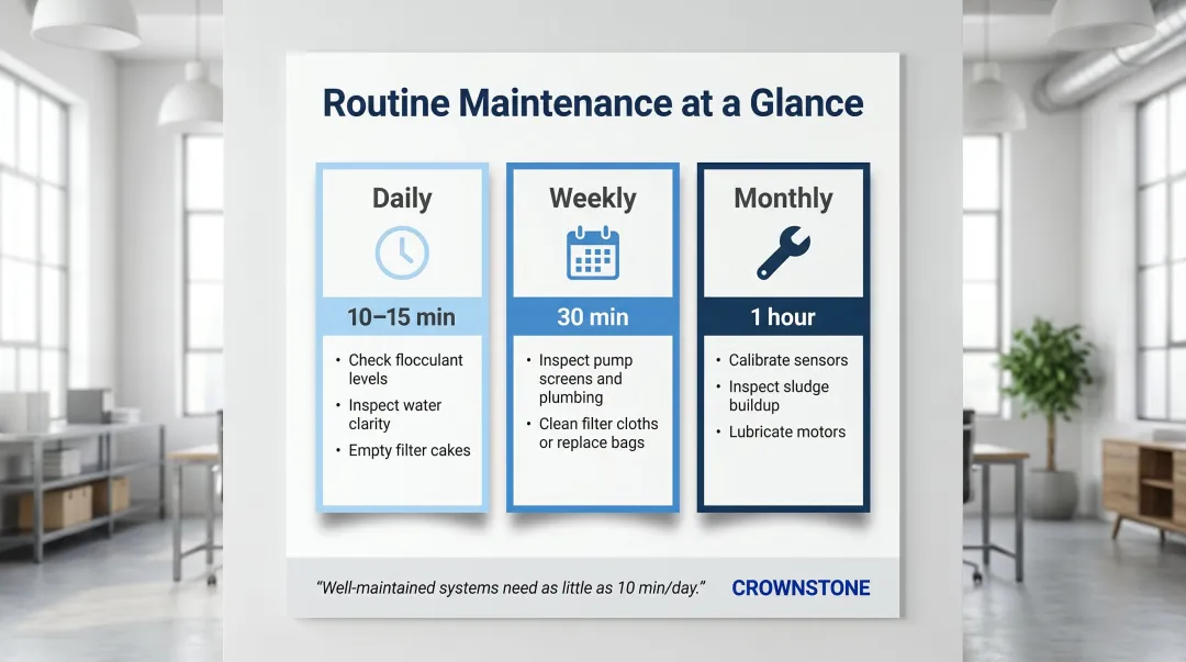 Stone shop water recirculation system maintenance schedule daily weekly and monthly tasks