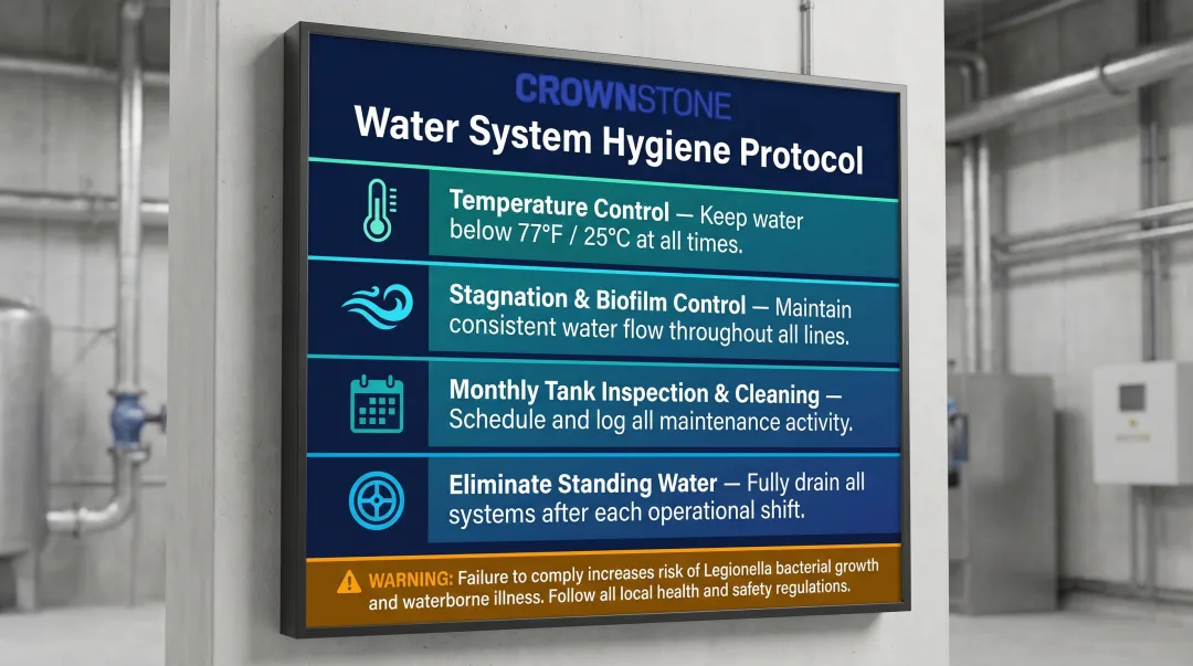 Bridge saw water system hygiene protocol four-point maintenance checklist infographic