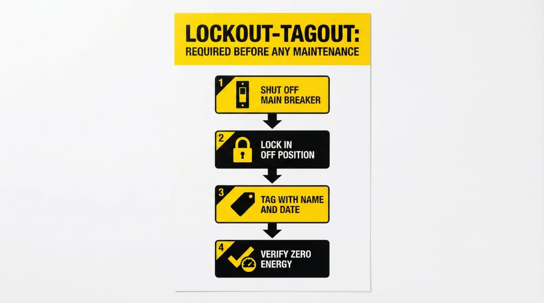 4-step OSHA lockout tagout procedure for bridge saw maintenance safety