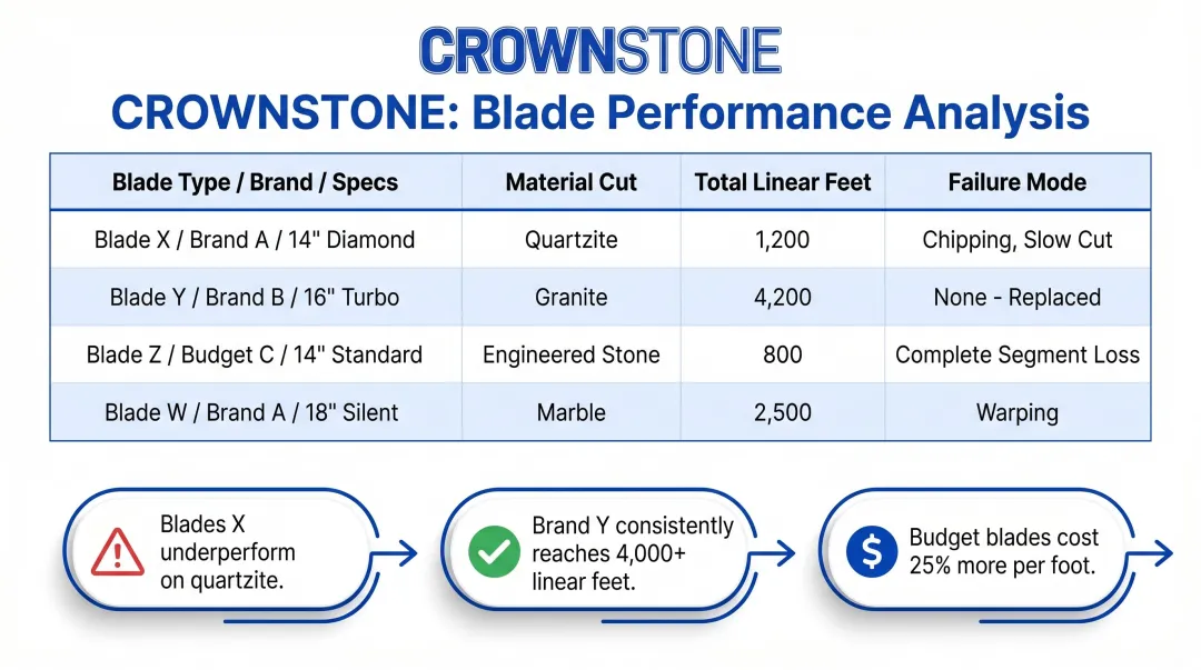 Diamond blade performance tracking spreadsheet fields and shop logging best practices
