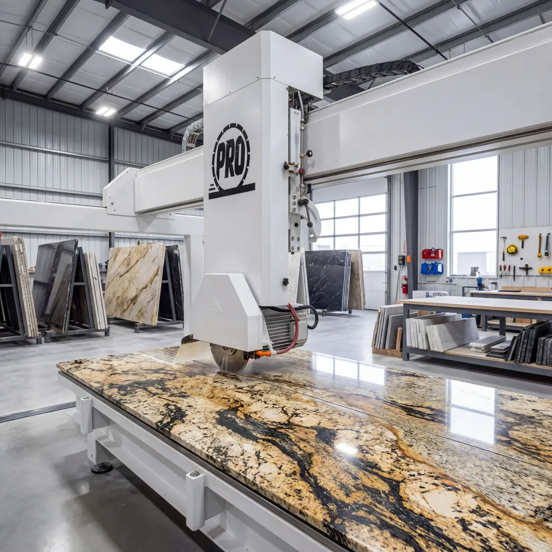 Crown Stone USA stone fabrication machinery in a professional fabrication shop
