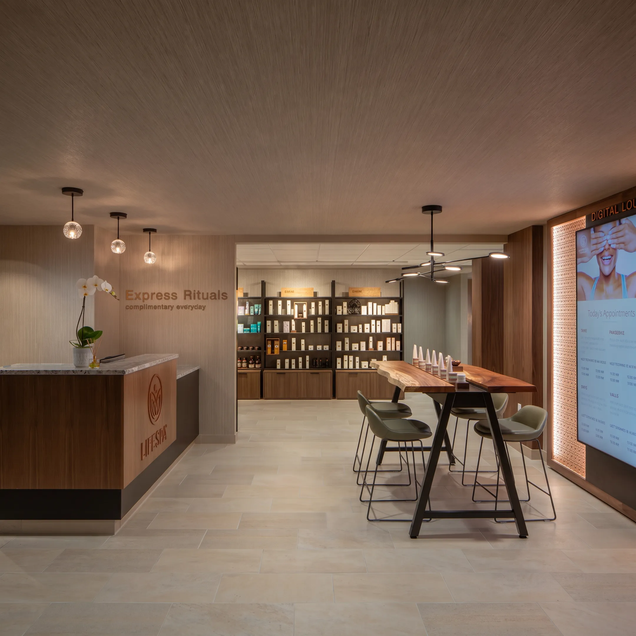 Commercial architectural millwork and precision retail wooden displays in a modern interior