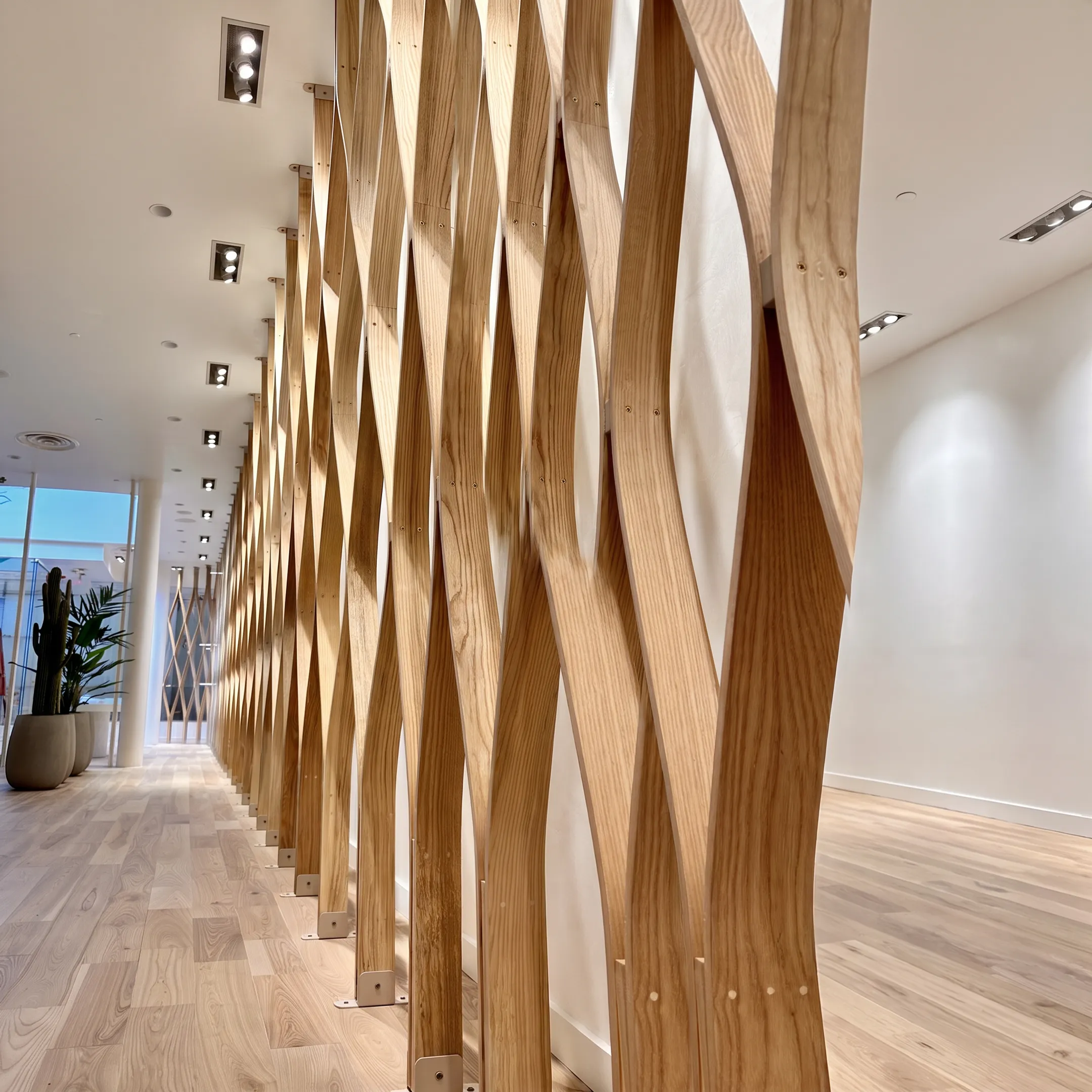 Detailed craftsmanship on custom wooden retail millwork counter