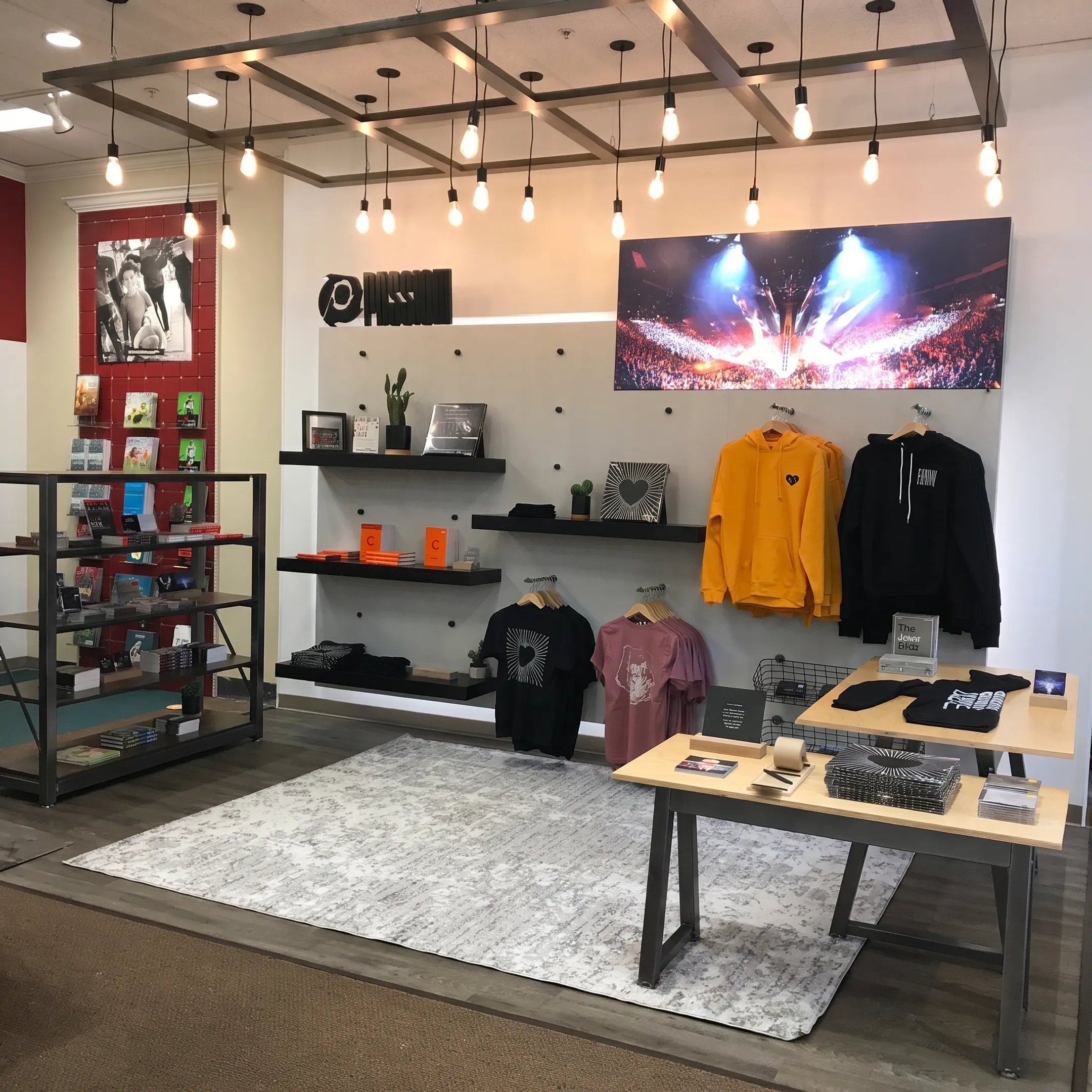 Custom fabricated retail display fixtures and perimeter merchandising wall system