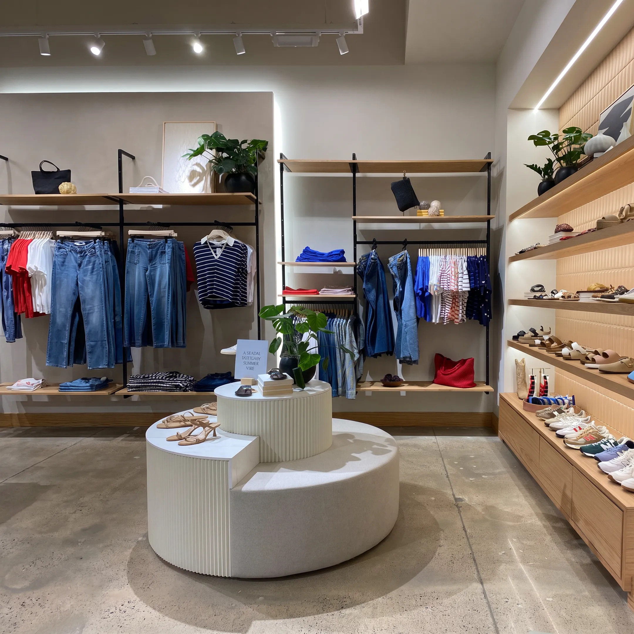 Modern retail store fixtures and modular display systems in a commercial sales showroom