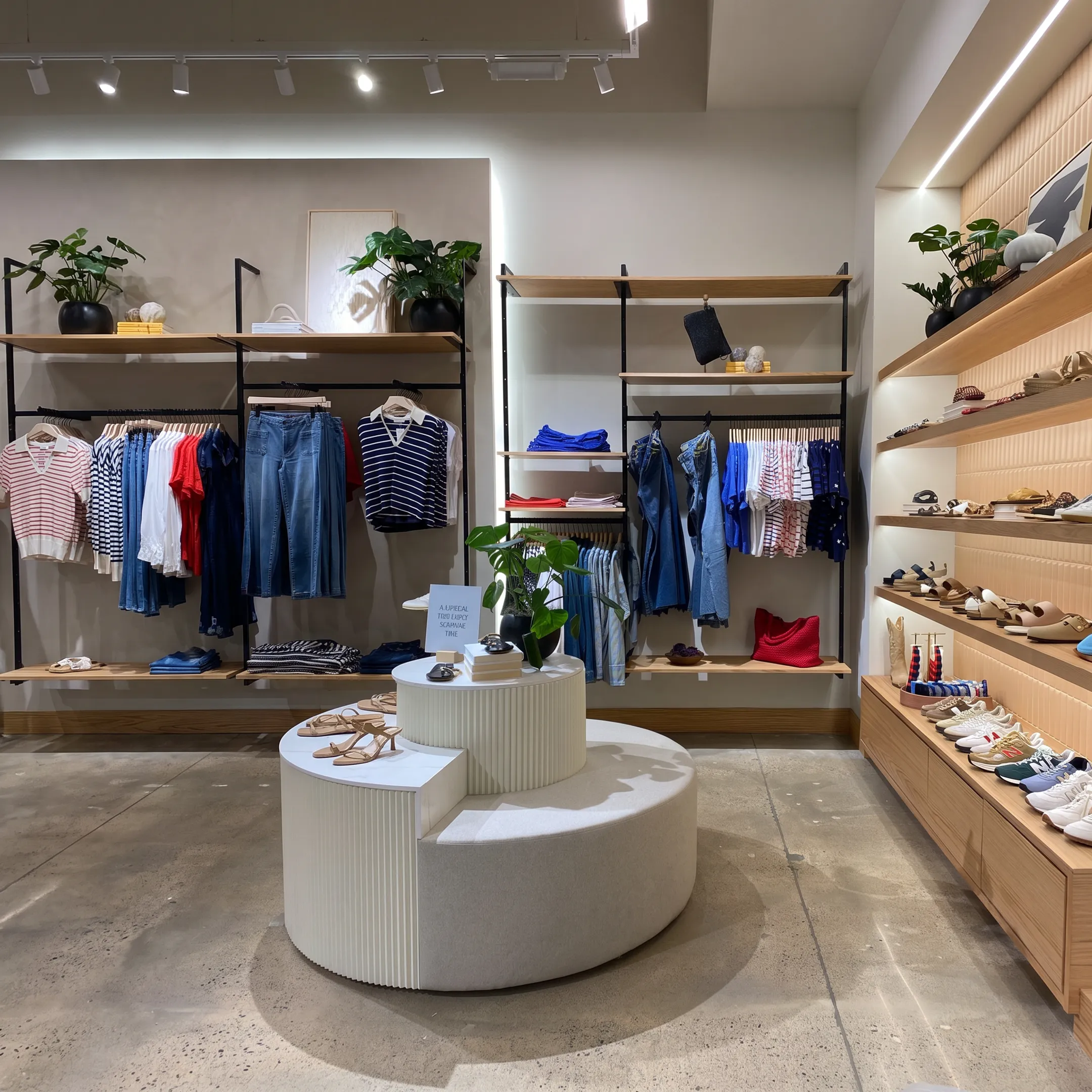 Custom architectural woodwork and retail millwork displays in a modern commercial showroom.