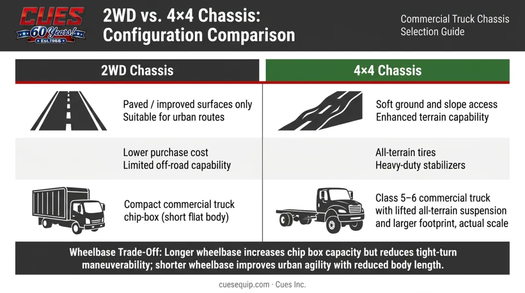 Forestry bucket truck chassis comparison 2WD versus 4x4 terrain capability breakdown