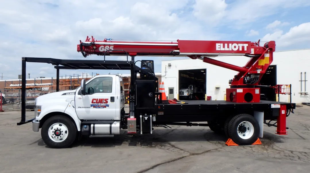 Elliott L50 aerial platform truck combining lift and material handling capability