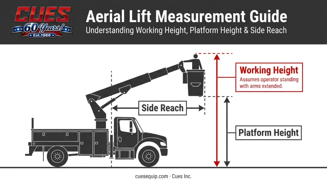 Three aerial lift height measurements working height platform height and side reach explained