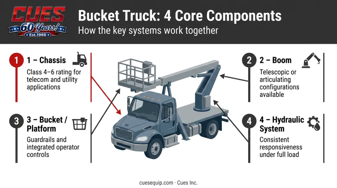 Four core components of a bucket truck chassis boom bucket hydraulic system