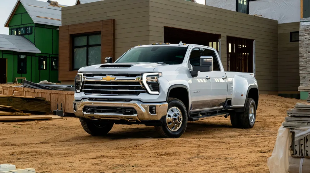 Chevrolet Silverado 3500HD with Duramax diesel on active construction job site