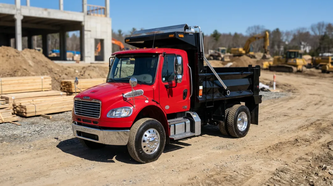 Freightliner M2 106 medium-duty commercial truck on large construction site