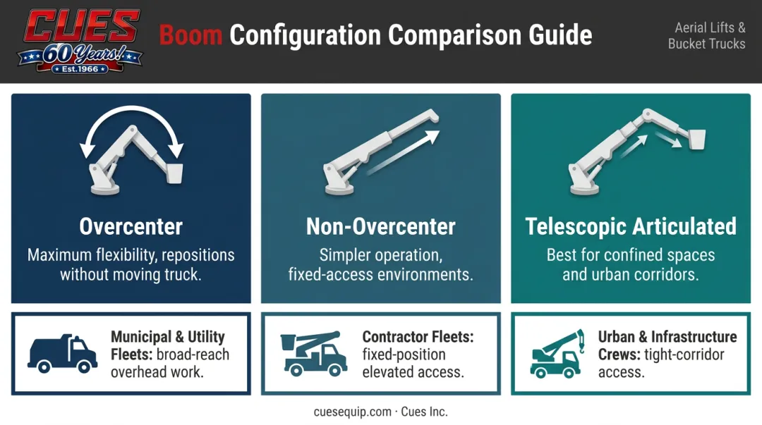 Three bucket truck boom configuration types matched to fleet application scenarios
