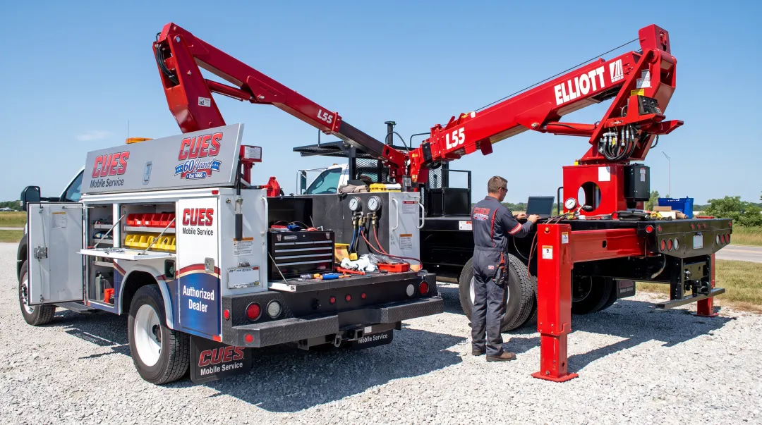 CUES road service truck providing on-site aerial platform repairs