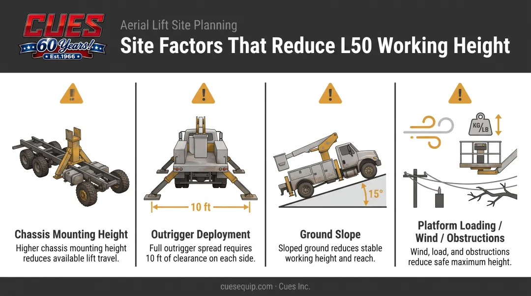 Four job site factors reducing Elliott L50 usable working height