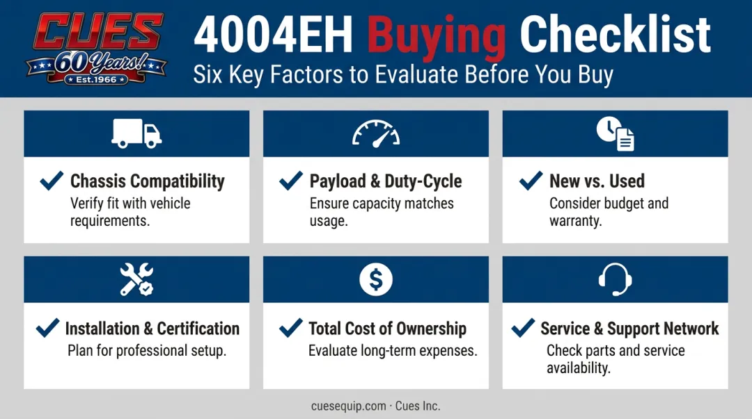 Fleet buying checklist for evaluating the Auto Crane 4004EH before purchase