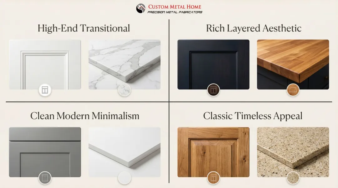 Four kitchen countertop and cabinet pairing combinations for a luxury look