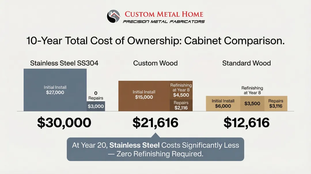 10-year total cost of ownership comparison stainless steel versus wood cabinets
