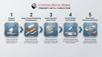 Five-step stainless steel countertop overlay installation process flow diagram