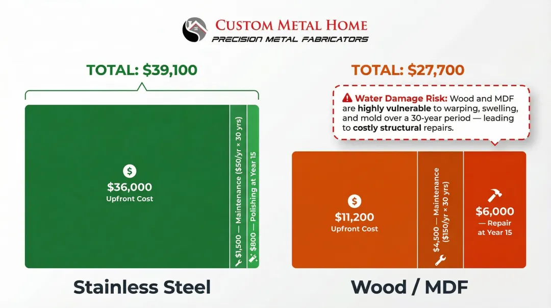 30-year total cost of ownership stainless steel versus wood kitchen comparison chart
