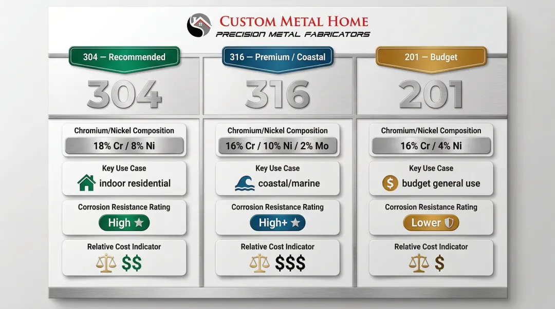 Stainless steel grade 304 316 201 comparison chart for kitchen cabinet applications