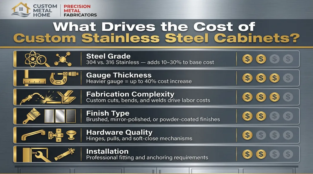 Custom stainless steel cabinet cost breakdown by material grade finish and installation factors