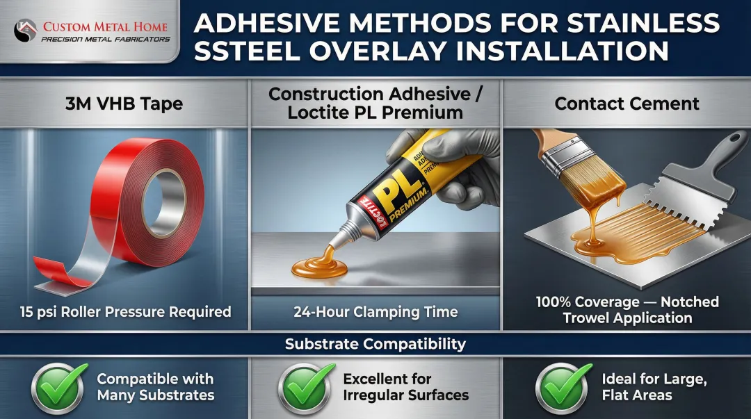 Three stainless steel countertop adhesive methods comparison with application requirements