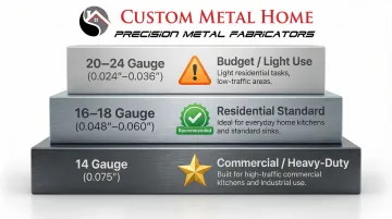 Stainless steel gauge thickness comparison chart for countertop overlay applications