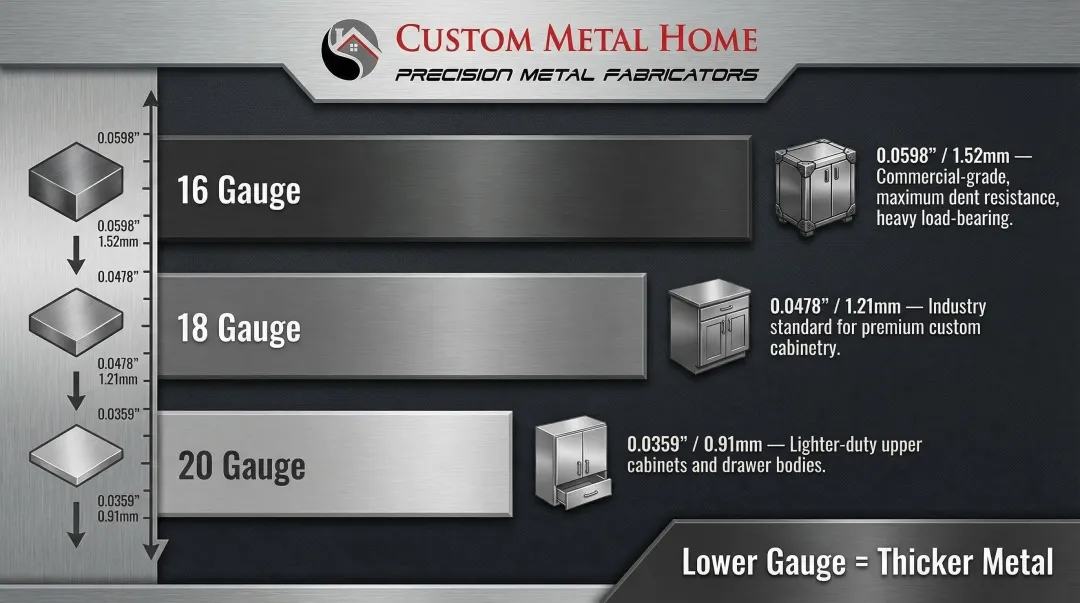 Steel gauge thickness comparison chart 16 18 and 20 gauge cabinet applications