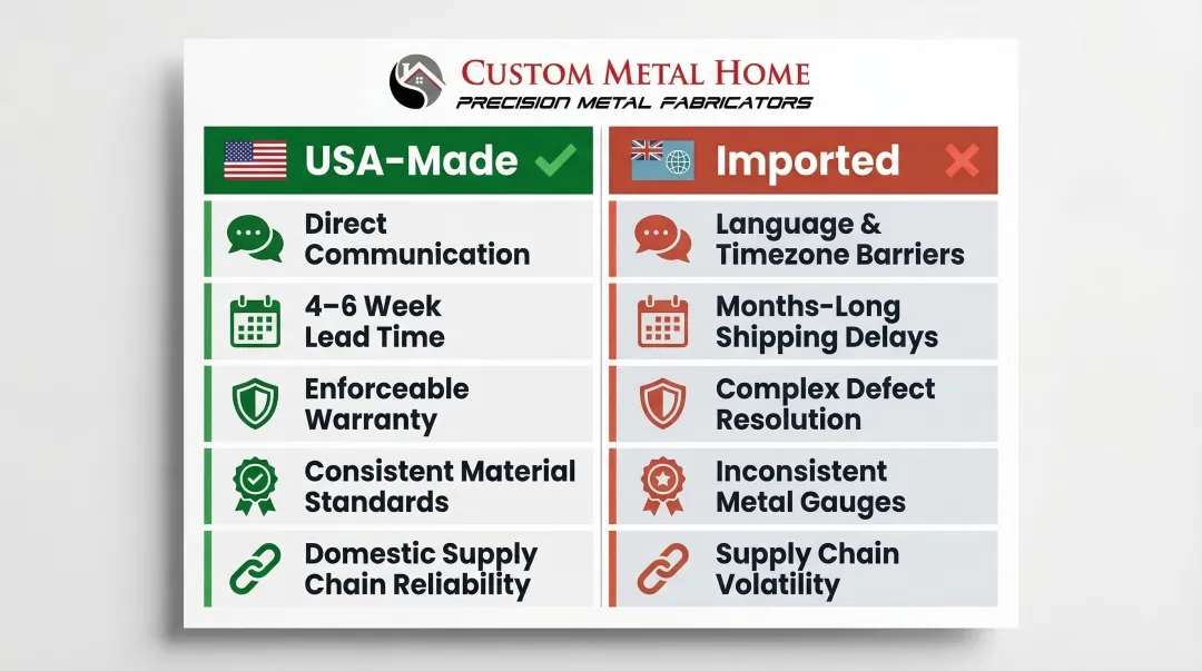 USA-made versus imported metal cabinets five key advantage comparison infographic