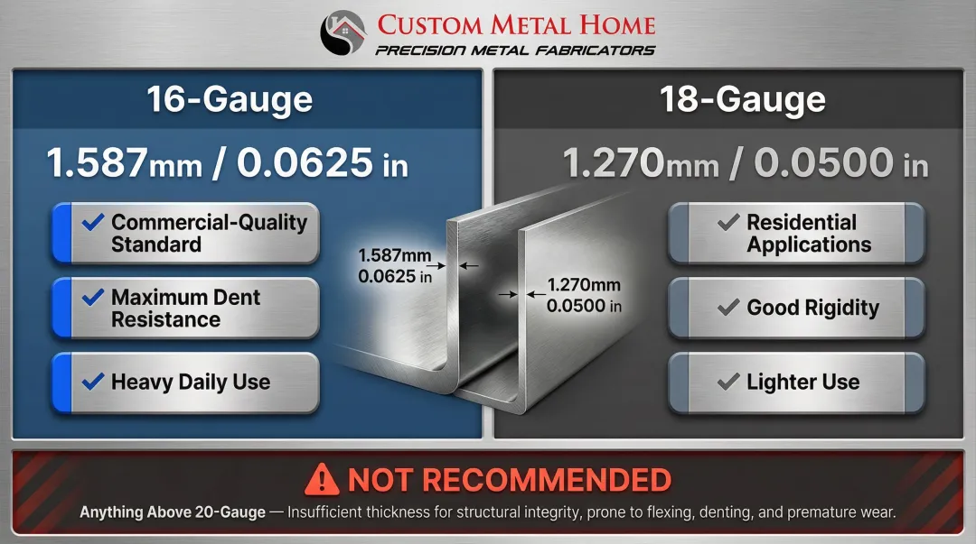 16-gauge versus 18-gauge stainless steel thickness comparison for kitchen cabinets