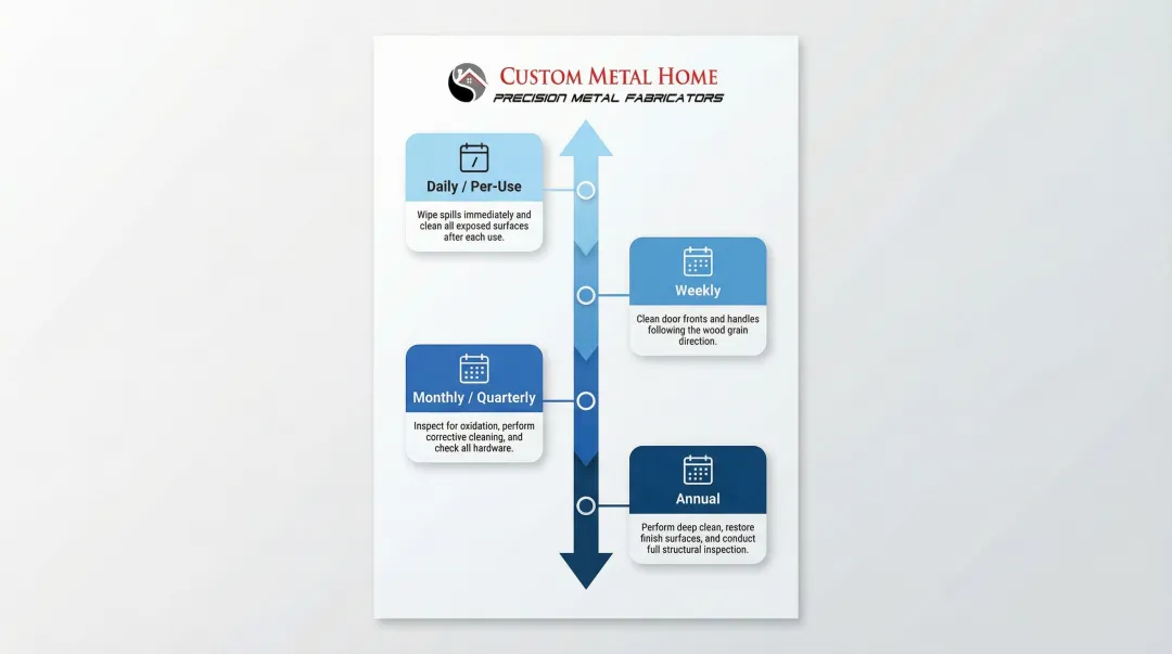 Stainless steel cabinet maintenance schedule four frequency tiers daily to annual
