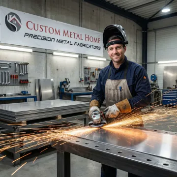 Stainless steel countertop fabrication process in a metal workshop