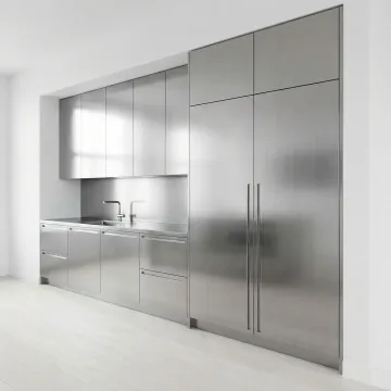 Modern metal kitchen cabinets in a contemporary kitchen setting