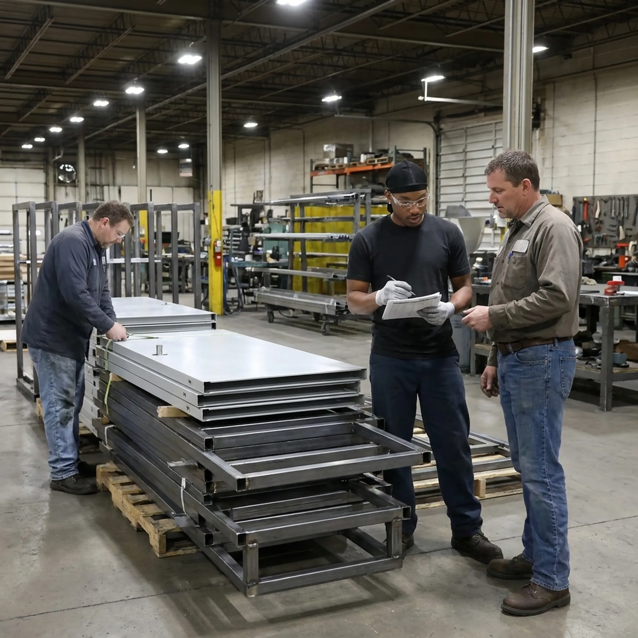 Custom hollow metal doors being prepared for commercial delivery