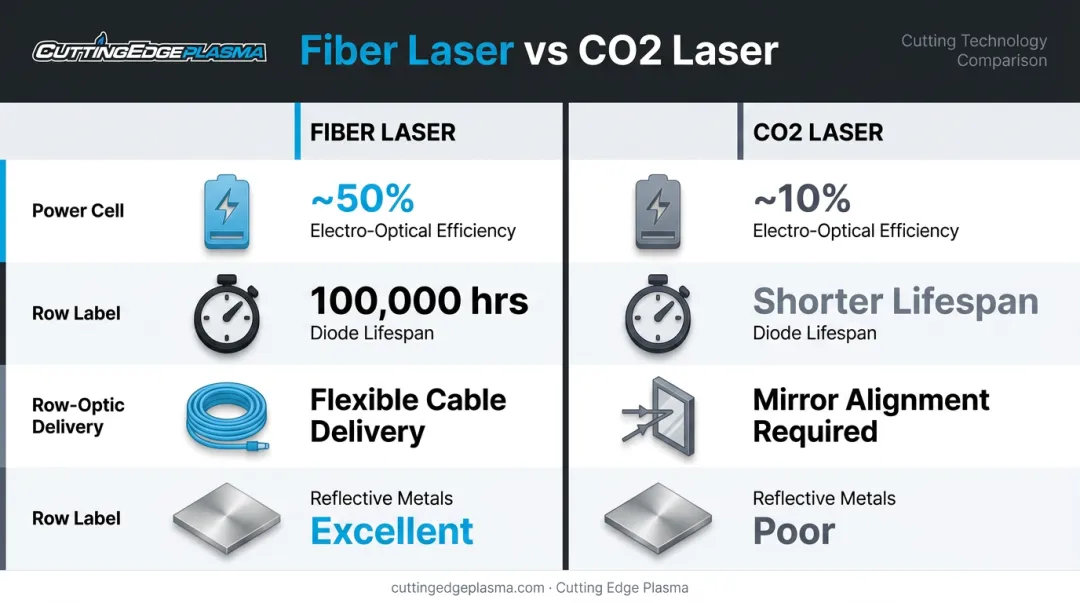 Fiber laser versus CO2 laser four key advantages comparison infographic