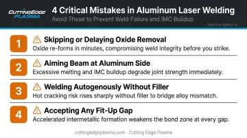 Four critical laser welding mistakes when joining aluminum to stainless steel infographic