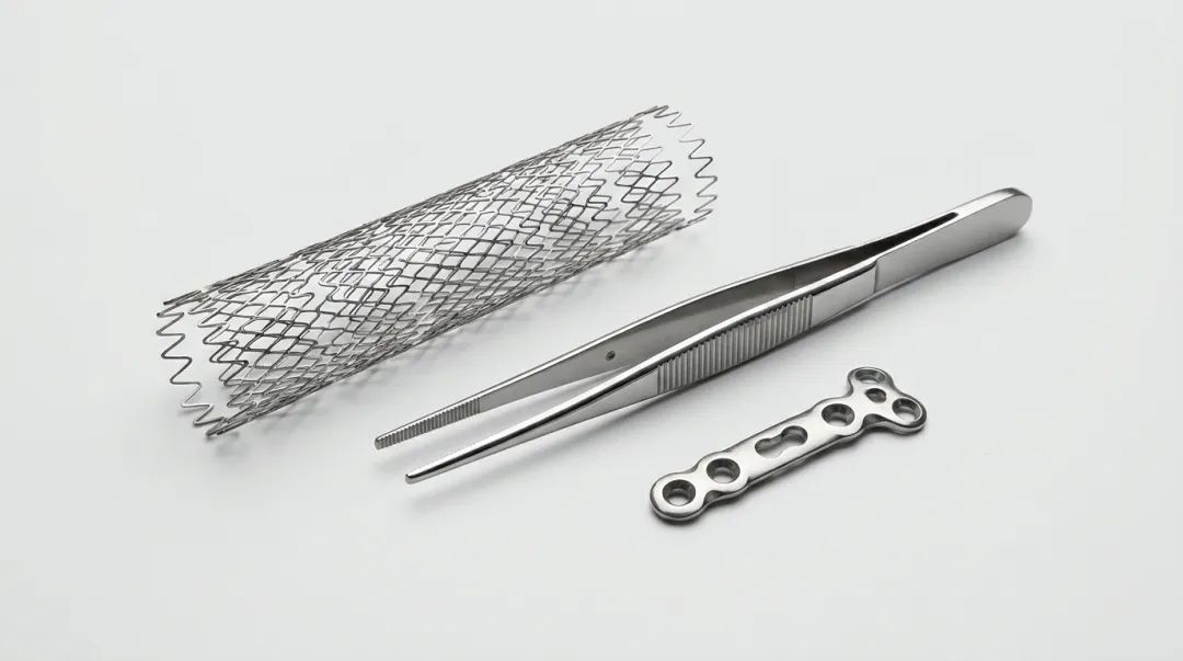 Medical device laser cutting stainless steel stent and surgical instrument components