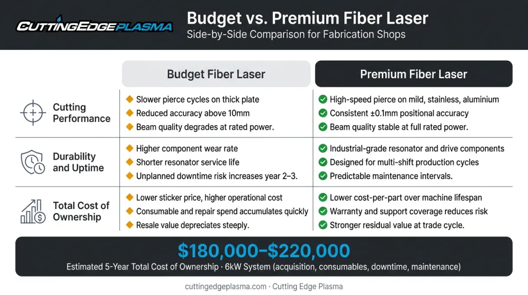Budget versus premium fiber laser cutter comparison across three performance dimensions