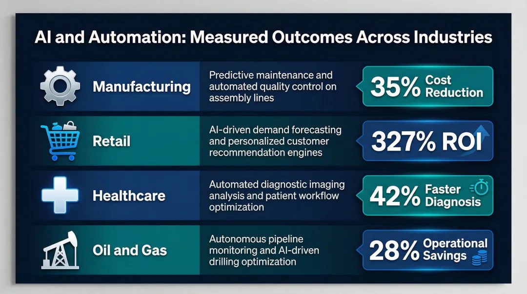 AI and automation use cases by industry with measured outcomes comparison table
