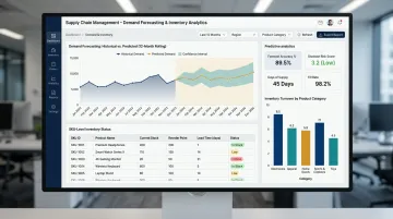 AI-powered retail supply chain management dashboard showing demand forecasting and inventory metrics