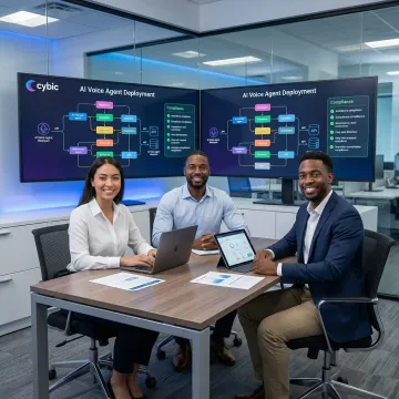 Financial services AI implementation process showing workflow diagrams and system integration screens
